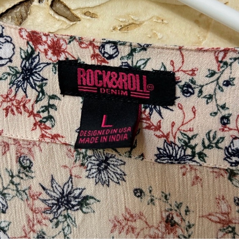 NWT Rock & Roll Denim Floral Fringe Kimono | Boho Western Festival Large - Picture 5 of 9
